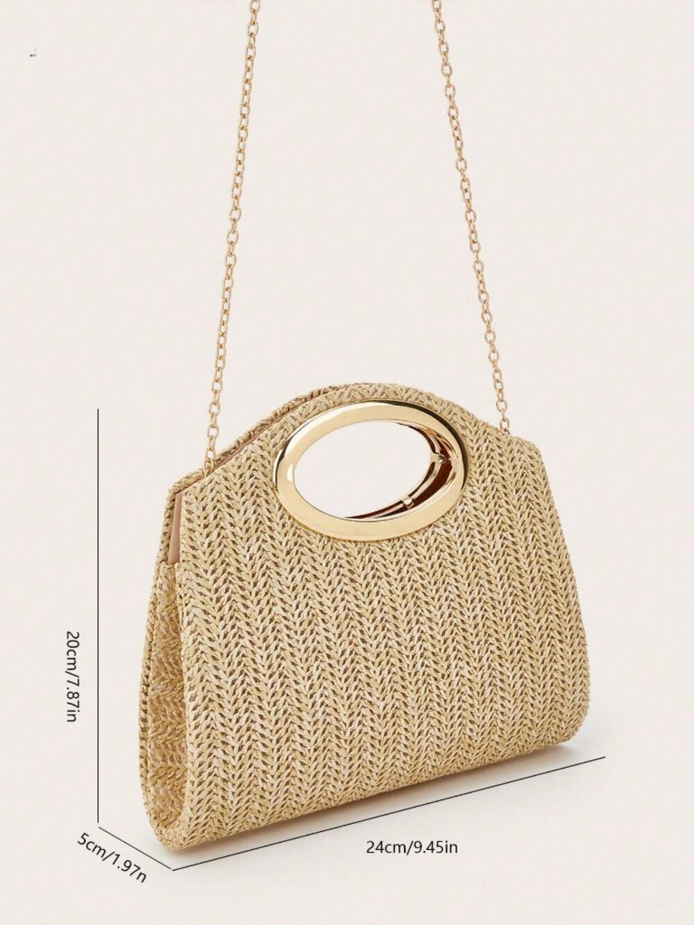 Khaki Versatile Minimalist Woven Women's handle and Shoulder Bag - Picture 9 of 9